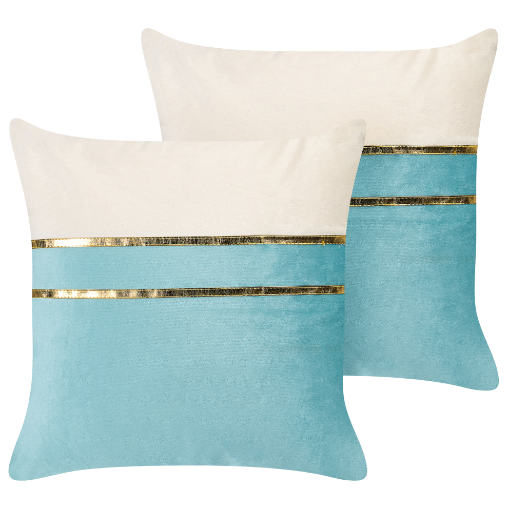 Set of 2 Decorative Cushions ALLIUM Velvet 45 x 45 cm Blue Striped