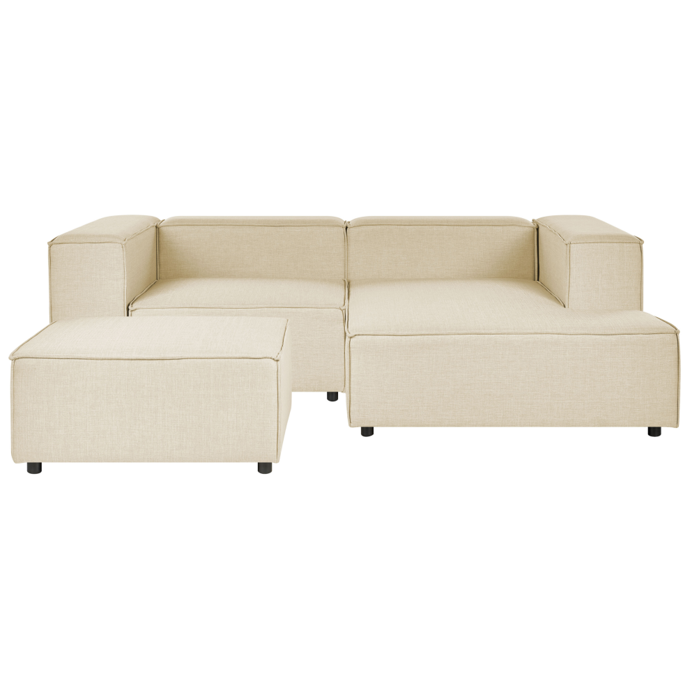 Left Hand 2 Seater Modular Linen Corner Sofa with Ottoman Beige APRICA