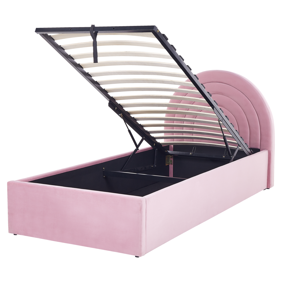 Kids Ottoman Bed Velvet ANET 90 x 200 cm (EU Single) Pink