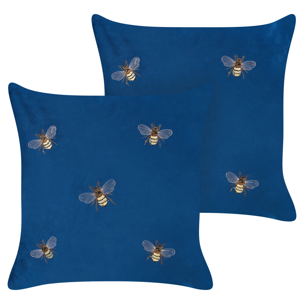 Set of 2 Decorative Cushions TALINUM Velvet 45 x 45 cm Blue Animal Pattern