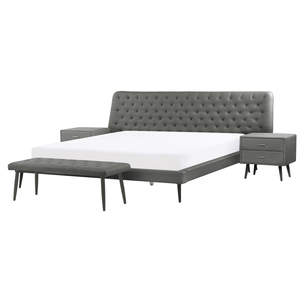 Bedroom Set Faux Leather ESSONNE 160 x 200 cm (EU King Size) Grey