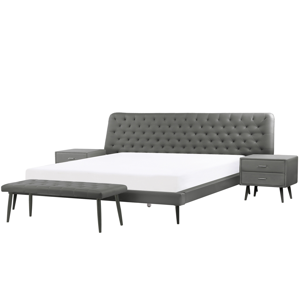 Bedroom Set Faux Leather ESSONNE 180 x 200 cm (EU Super King) Grey