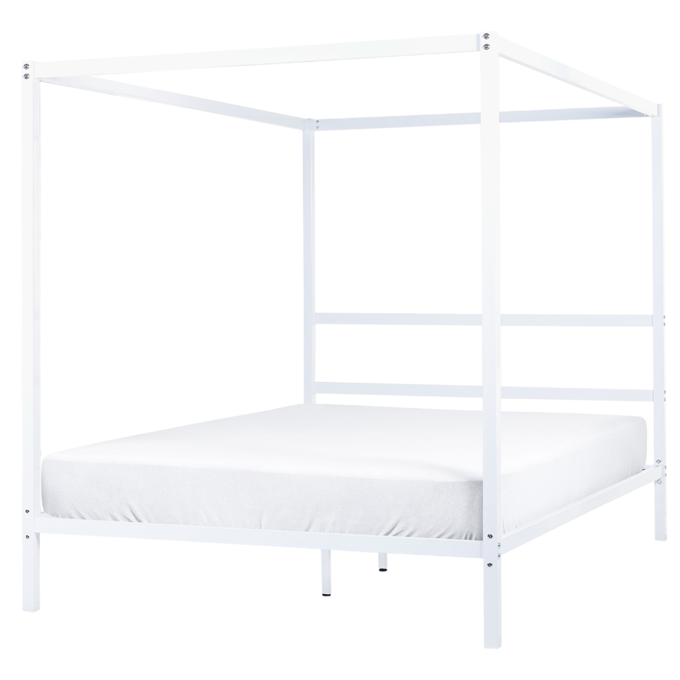 Four Poster Bed Metal LESTARDS 160 x 200 cm (EU King Size) White