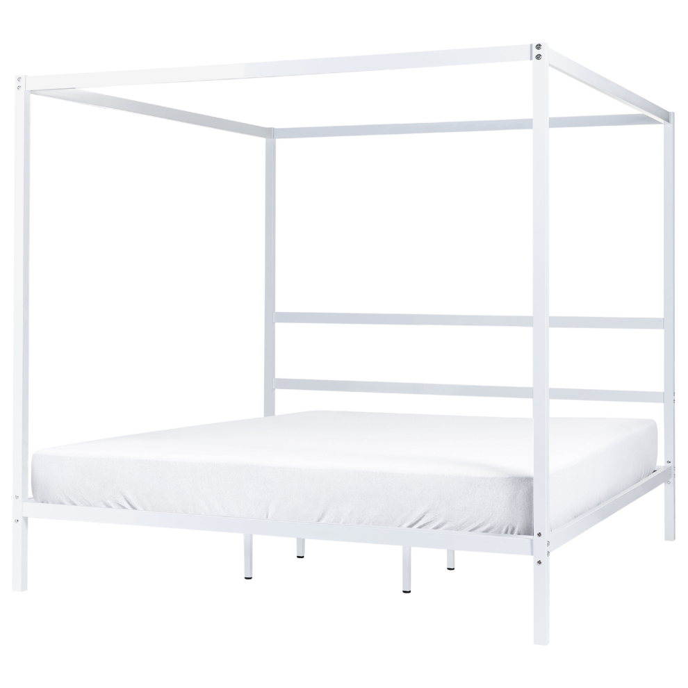 Four Poster Bed Metal LESTARDS 180 x 200 cm (EU Super King) White