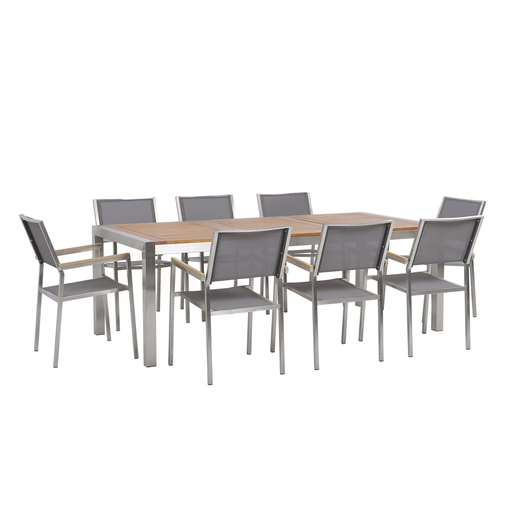 Garden Dining Set 8 Seater GROSSETO Eucalyptus Wood Brown/ Grey