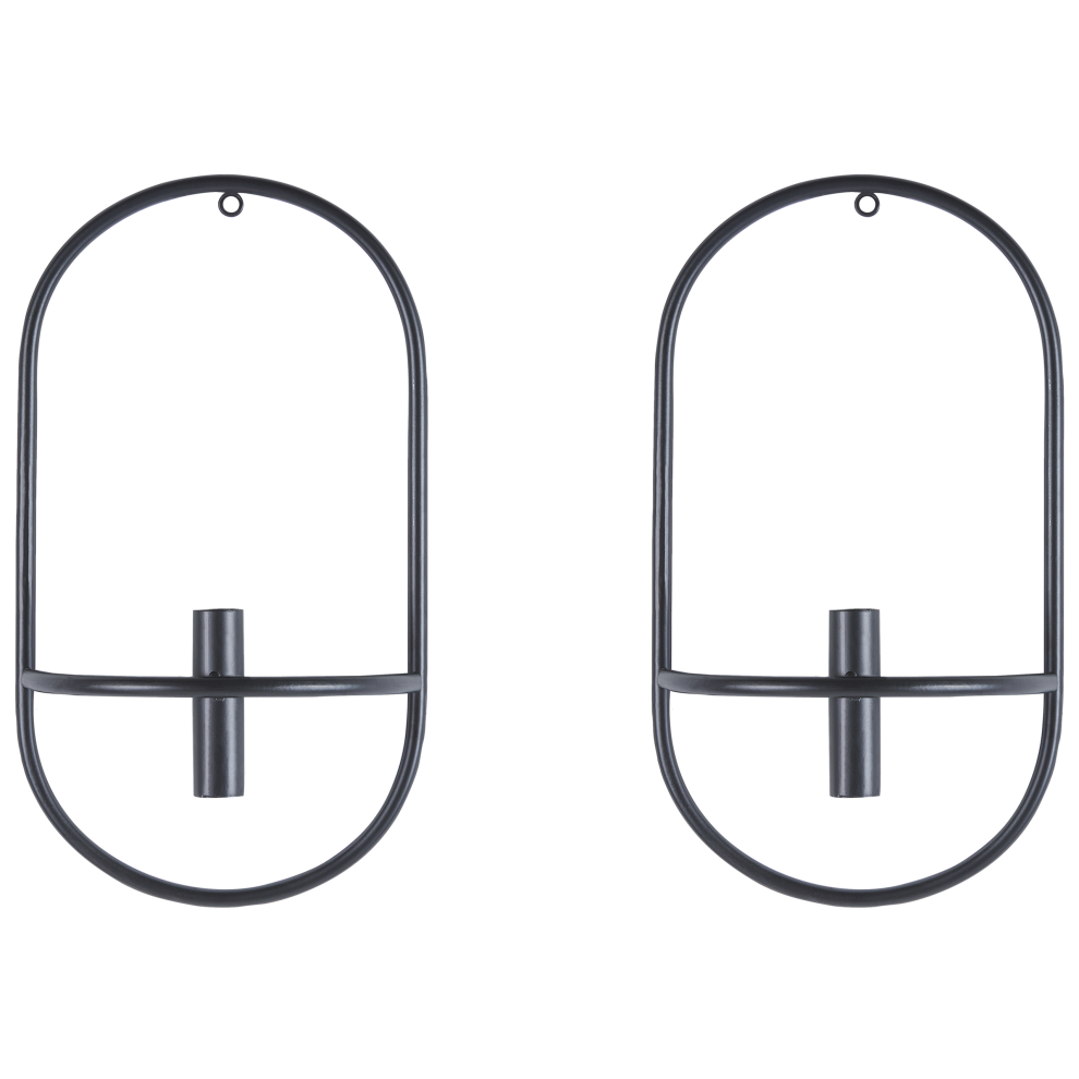Set of 2 Wall Candle Holders CAVIANA Metal 38 cm Black