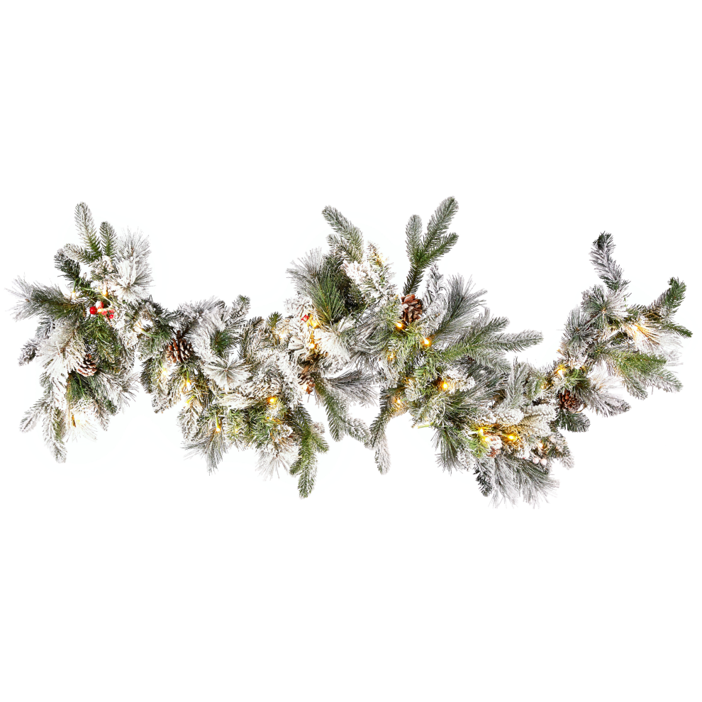 Pre-Lit Snowy Christmas Garland 180 cm White WHITEHORN