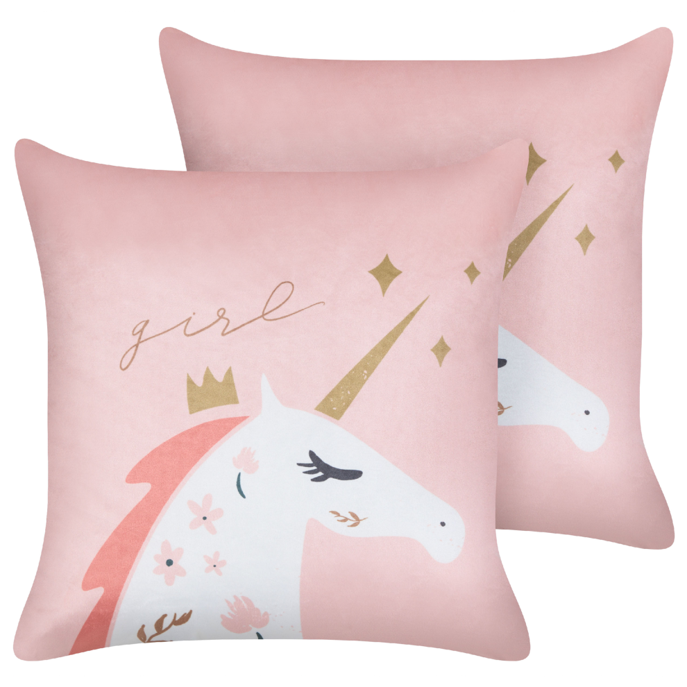Set of 2 Velvet Kids Cushions Unicorn Motif 45 x 45 cm Pink UNIOLA