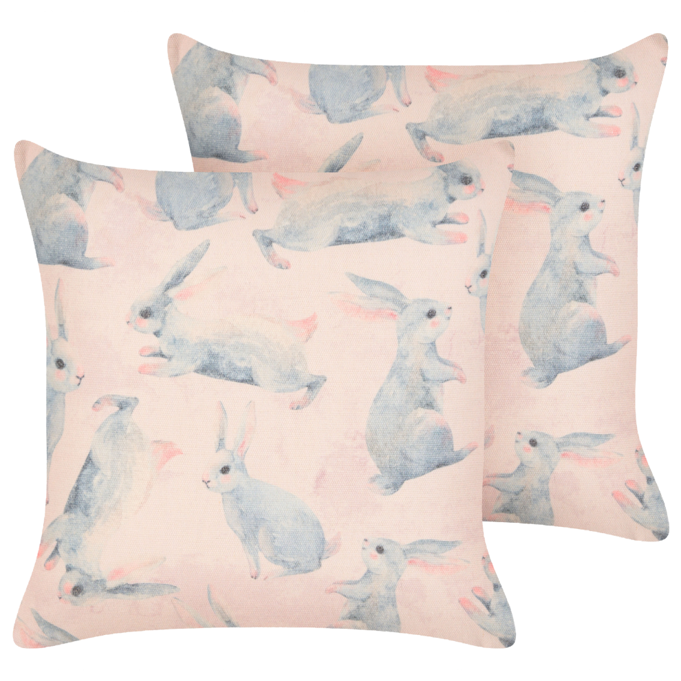 Set of 2 Cotton Kids Cushions Rabbit Motif 45 x 45 cm Pink RATIBIDA