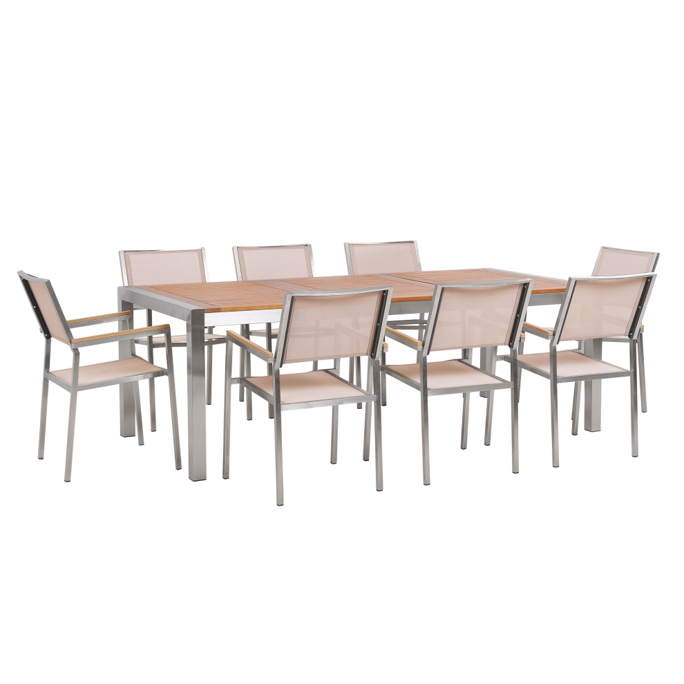 Garden Dining Set 8 Seater GROSSETO Eucalyptus Wood Brown/ Beige