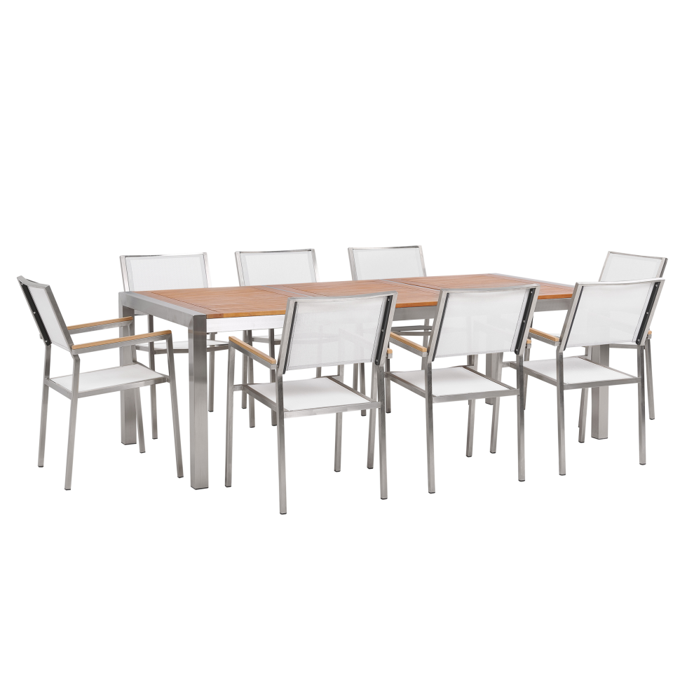 Garden Dining Set 8 Seater GROSSETO Eucalyptus Wood Brown/ White