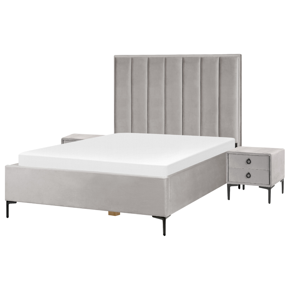 Bedroom Set Velvet SEZANNE 140 x 200 cm (EU Double) Light Grey