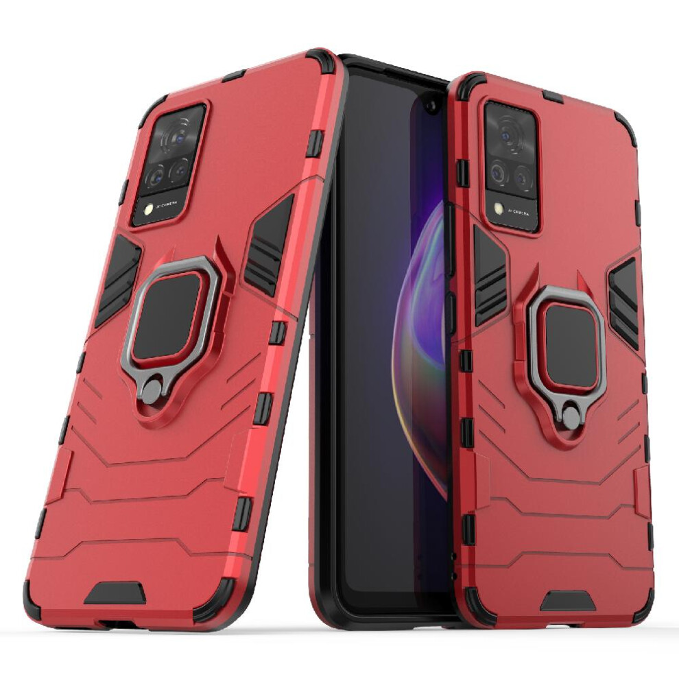 (Red) Case For Vivo V21 Shockproof Cover 360Rotating Ring Kickstand Military Drop Protection Red 764762578589