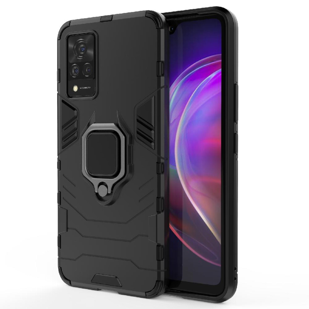 (Black) Case For Vivo V21 Shockproof Cover 360Rotating Ring Kickstand Military Drop Protection Black 764762578572
