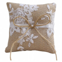 Lace Bow Ring Pillow Vintage European Style For Wedding Engagement Decoration Jute Ring Bearer Pillow Cushion