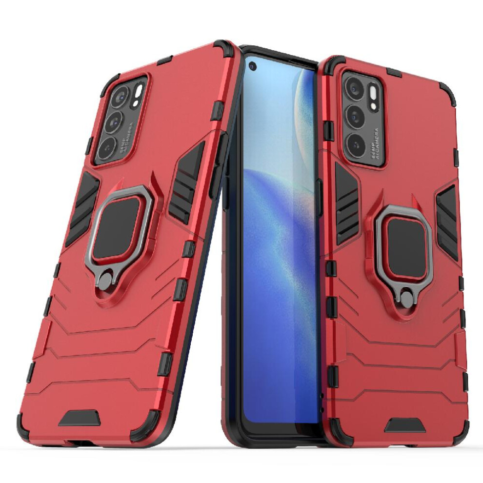 (Red) Case For Oppo Reno 6 5G 360Rotating Ring Shockproof Cover Military Drop Protection Kickstand Red 764762579012