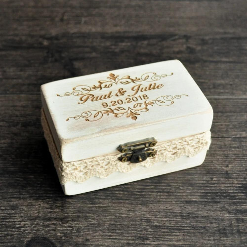 Wedding Ring Box Rectangle Personalized Ring Bearer Wooden Rings Holder Proposal Rustic Wedding Party