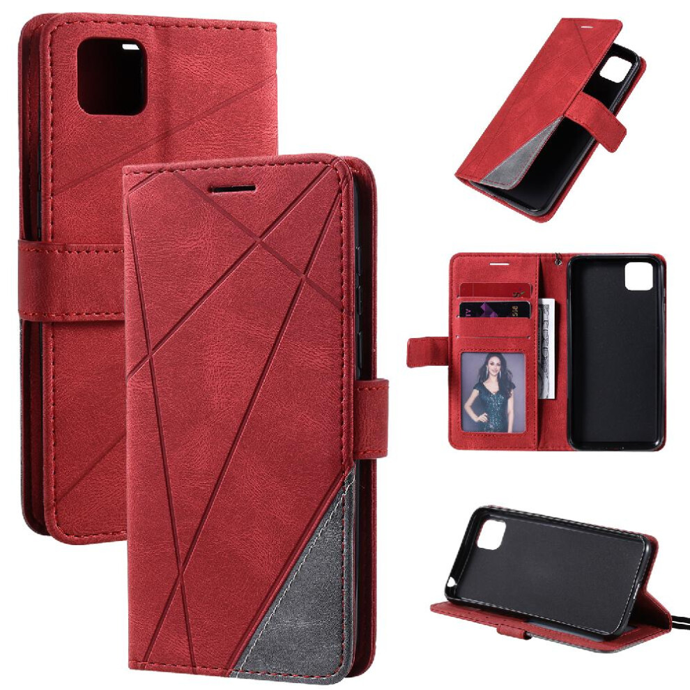 (Red) Case For Huawei Y5p Card Holder Kickstand Magnetic Wallet Flip Folio Shockproof Pu Leather Red 764762578961