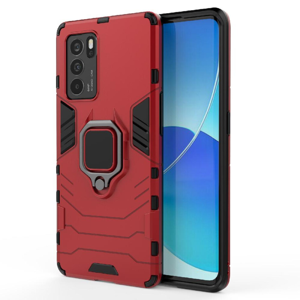 (Red) Case For Oppo Reno 6 Pro Shockproof Cover Military Drop Protection Kickstand 360Rotating Ring Red 764762579043