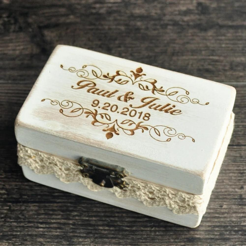 Wedding Ring Box Rectangle Personalized Ring Bearer Wooden Rings Holder Proposal Rustic Wedding Party 1