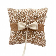 Wedding Ring Pillow, Vintage Rustic Ring Bearer Lace Bow Flower Bridal Ring Holder Cushion For Wedding Ceremony 5.9 Inch