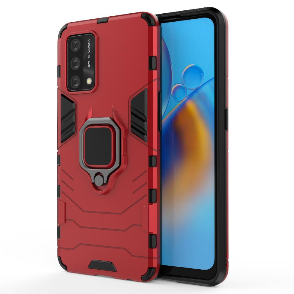 (Red) Case For Oppo A74 4G 360Rotating Ring Military Drop Protection Kickstand Shockproof Cover Red 764762579159