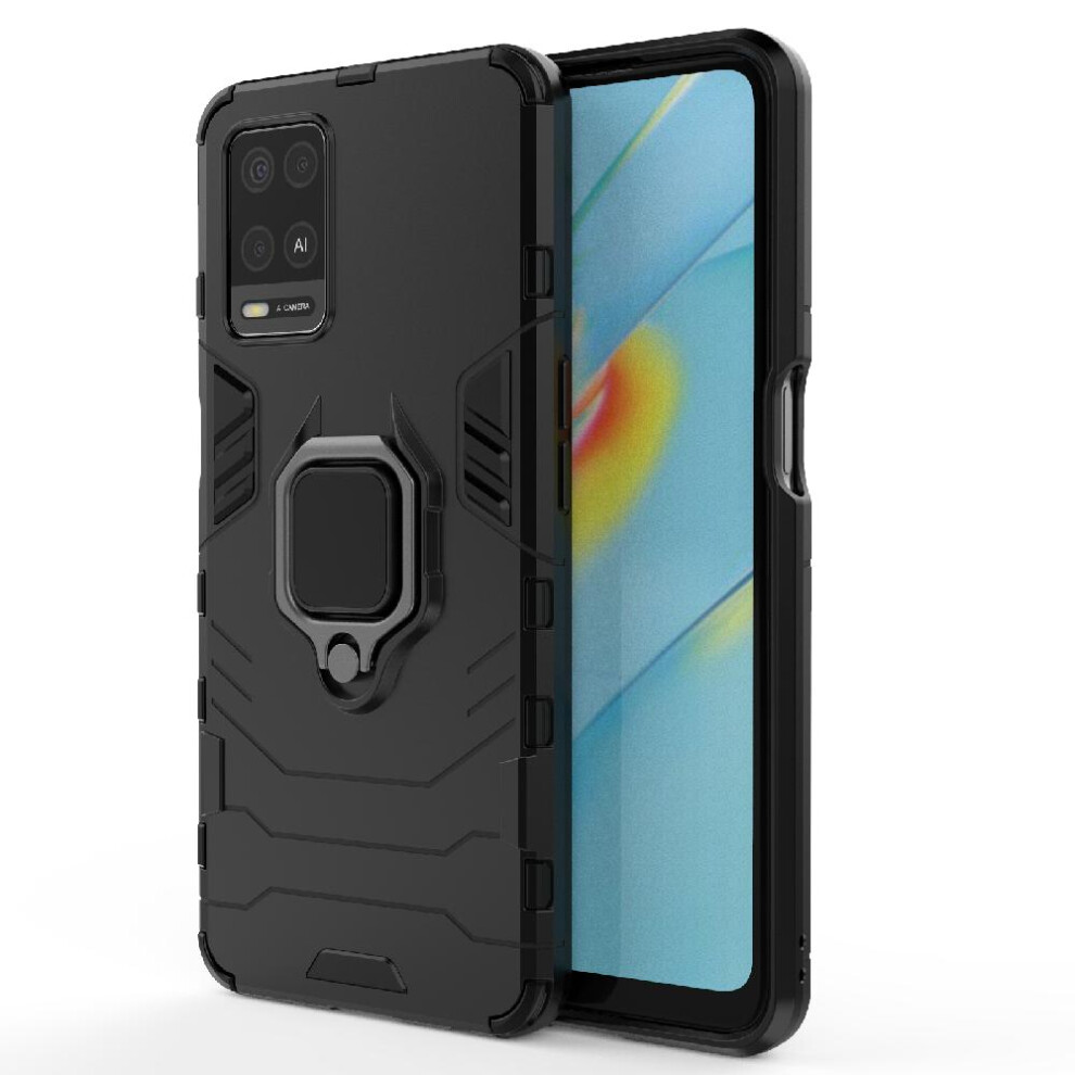 (Black) Case For Oppo A54 4G Kickstand Shockproof Cover Military Drop Protection 360Rotating Ring Black 764762579258