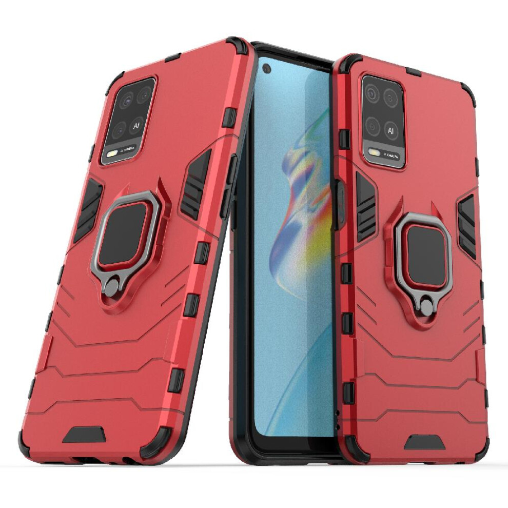 (Red) Case For Oppo A54 4G Kickstand Shockproof Cover Military Drop Protection 360Rotating Ring Red 764762579265