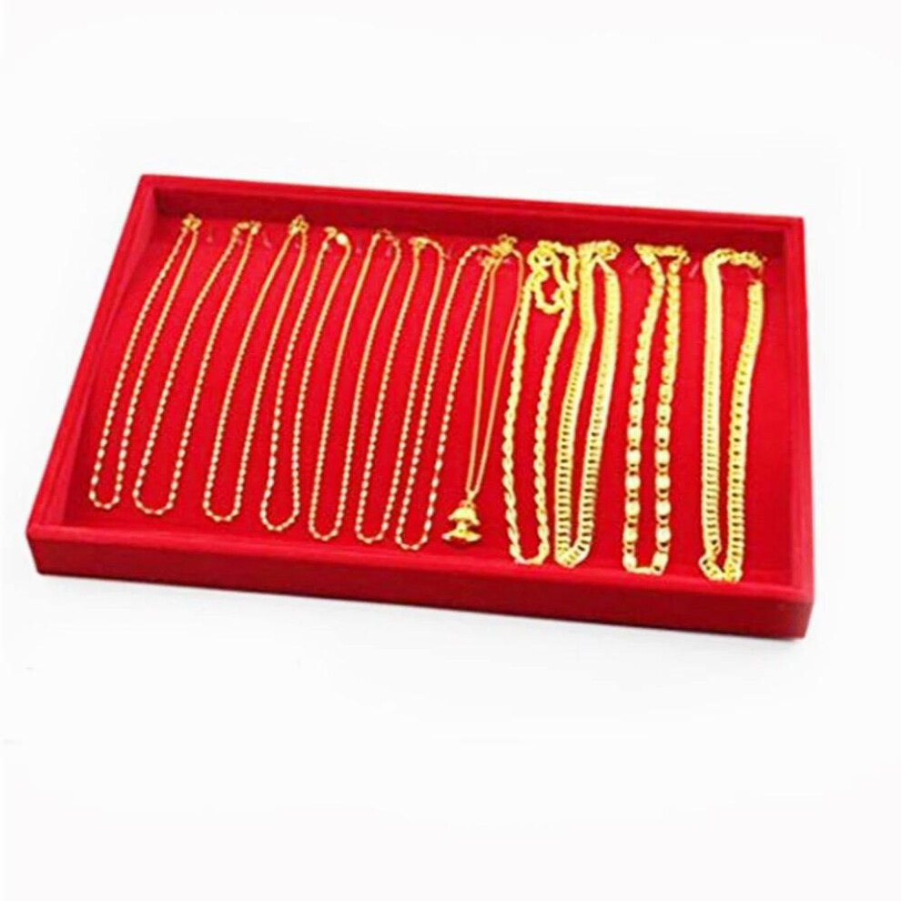 20Hooks Red Velvet Necklace Stand Jewelry Display Organizer Box Pendant Tray Long Chain Showcase Gift For Women & Girls