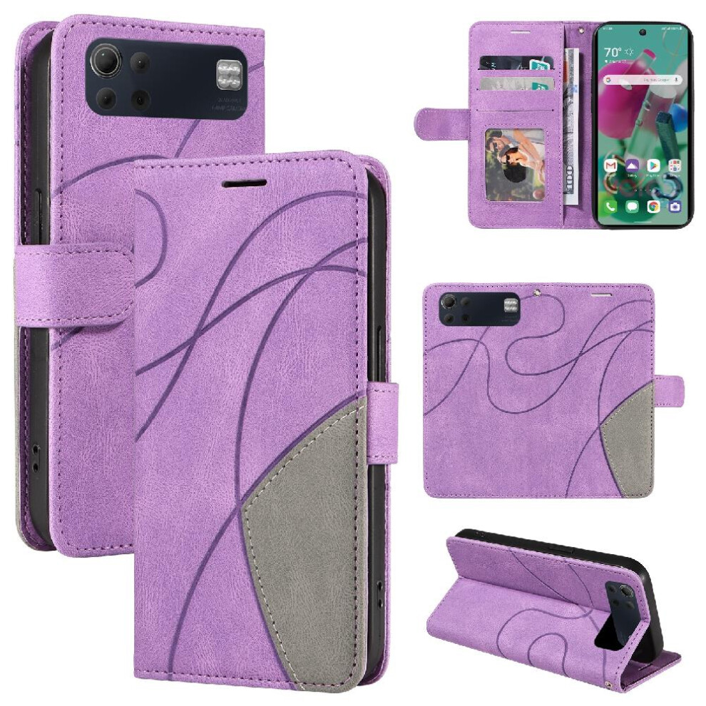 (Purple) Case For Lg K92 5G Kickstand Protective Pu Leather Flip Folio Case With Card Slot Stand Two-Color Stitching Purple 764762582944