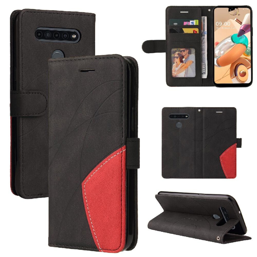 (Black) Case For Lg K41s/K51s Kickstand Protective Pu Leather Flip Folio Case With Card Slot Stand Two-Color Stitching Black 764762583286