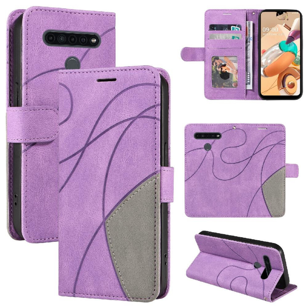 (Purple) Case For Lg K41s/K51s Kickstand Protective Pu Leather Flip Folio Case With Card Slot Stand Two-Color Stitching Purple 764762583262