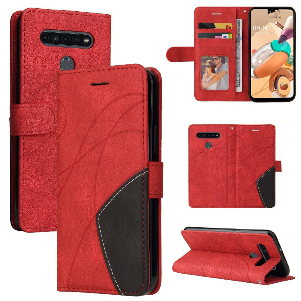 (Red) Case For Lg K41s/K51s Kickstand Protective Pu Leather Flip Folio Case With Card Slot Stand Two-Color Stitching Red 764762583293