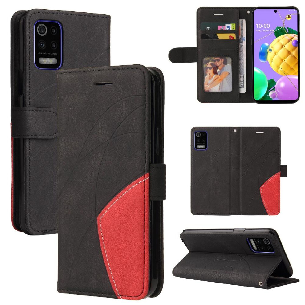 (Black) Case For Lg K52/K62 Kickstand Protective Two-Color Stitching Pu Leather Flip Folio Case With Card Slot Stand Black 764762583385