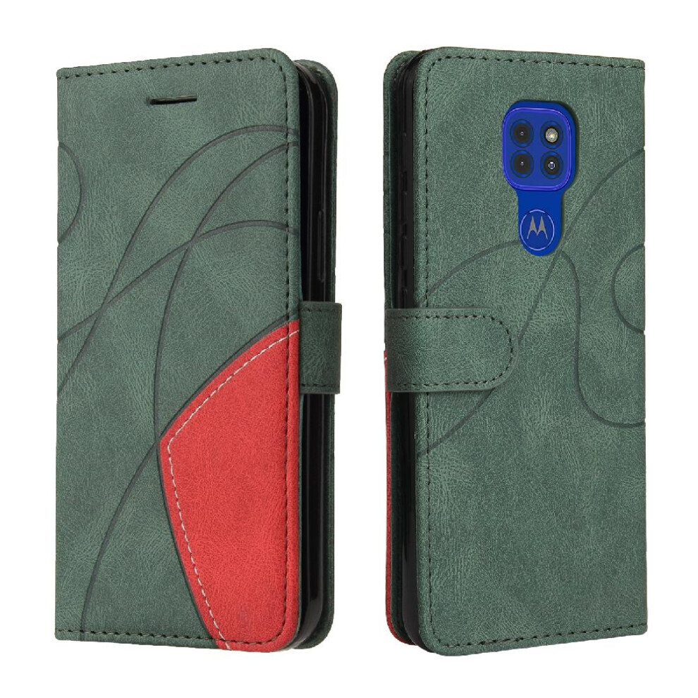 (Green) Case For Motorola Moto G9 Play Kickstand Protective Two-Color Stitching With Card Slot Stand Pu Leather Flip Folio Case Green 764762583484