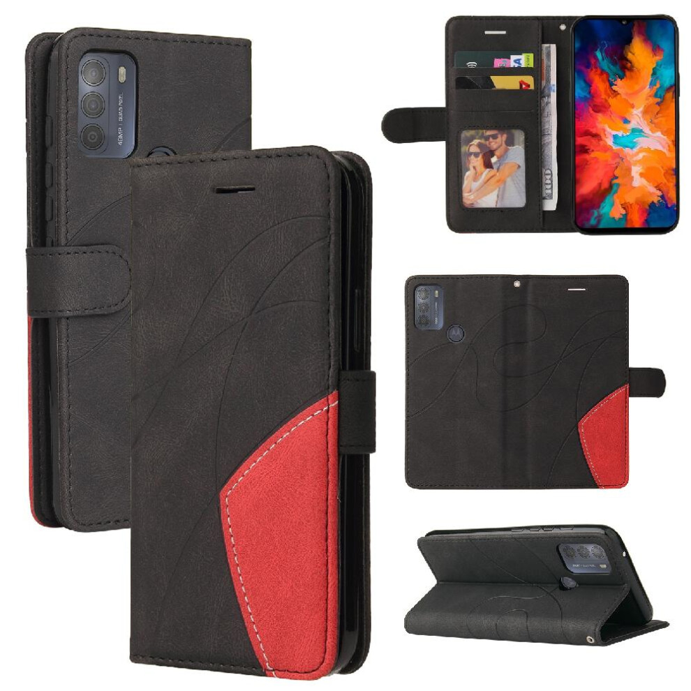 (Black) Case For Motorola Moto G50 With Card Slot Stand Two-Color Stitching Kickstand Protective Pu Leather Flip Folio Case Black 764762583545