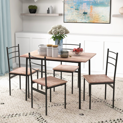 Homcom HOMCOM 5 Piece Dining Table and Chairs Set, Space Saving, Brown and Black 2