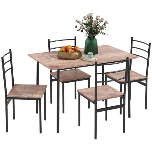 Homcom HOMCOM 5 Piece Dining Table and Chairs Set, Space Saving, Brown and Black