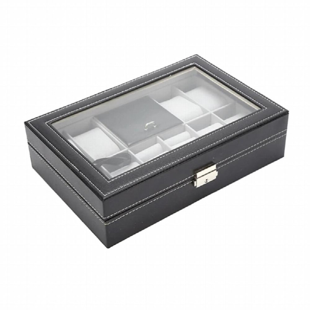 PU Leather 8-Digit Watch + 2-Digit Jewelry Storage Box Display Case Watch Organizer Watches Storage Case Birthday Presents-image-OPC-PCSJPBJ-NEW