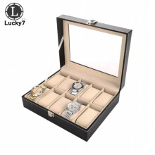 10-digit Watch Box with Open Window Cover Jewelry Box Cover Transparent Glass Leather For Quartz Watches Jewelry Boxes Display