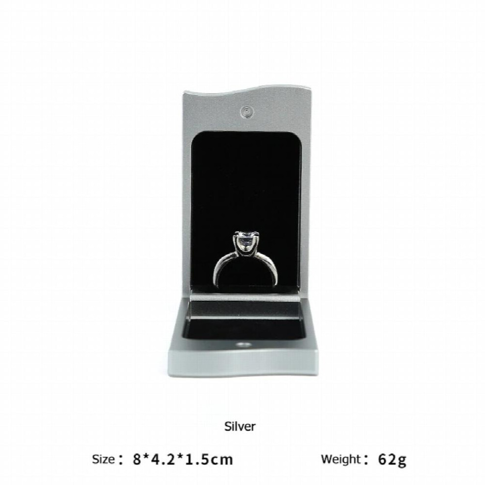 Proposal Ring Jewellery Gif Box Silver Metal Velvet Lined Engagement Wedding Diamond Ring Display Holder Showcase Rotatable-image-OPC-PBRWJ8W-NEW