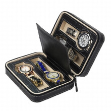 4 Slots Leather Watch Travel Case Collector Storage Zipper Watch Case Box