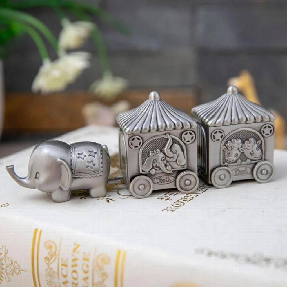 Newborn Baby Keepsake Gift First Tooth and First Curl Storage Boxes Metal Artcraft Trinket Box Vintage Elephant