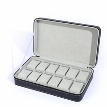 12 Bit Zipper Watch Bag Watch Travel Case PU Leather Hard Portable Watch Holder Organizer with Pillow (No Watch)