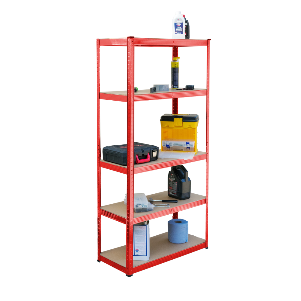 KCT Garage 5 Tier Metal Shelving Storage Shelf Units - Red