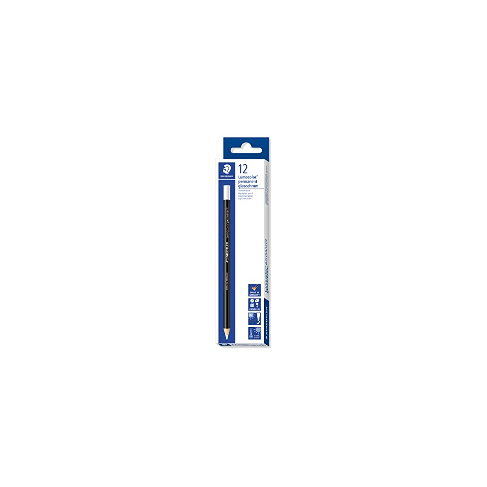 Staedtler 108 20-0 Lumocolor Glasochrom Permanent Dry-Marker Pencil - White (Box of 12)