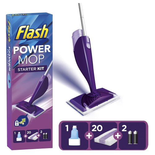 Flash Powermop Floor Cleaner Starter Kit, Spray Mop, Dry Wet Mop, All ...