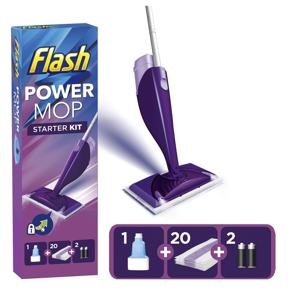 Flash Powermop Floor Cleaner Starter Kit, Spray Mop, Dry Wet Mop, All-In-One Mopping System, Powered Deep Clean For Your Hard Floor Surfaces