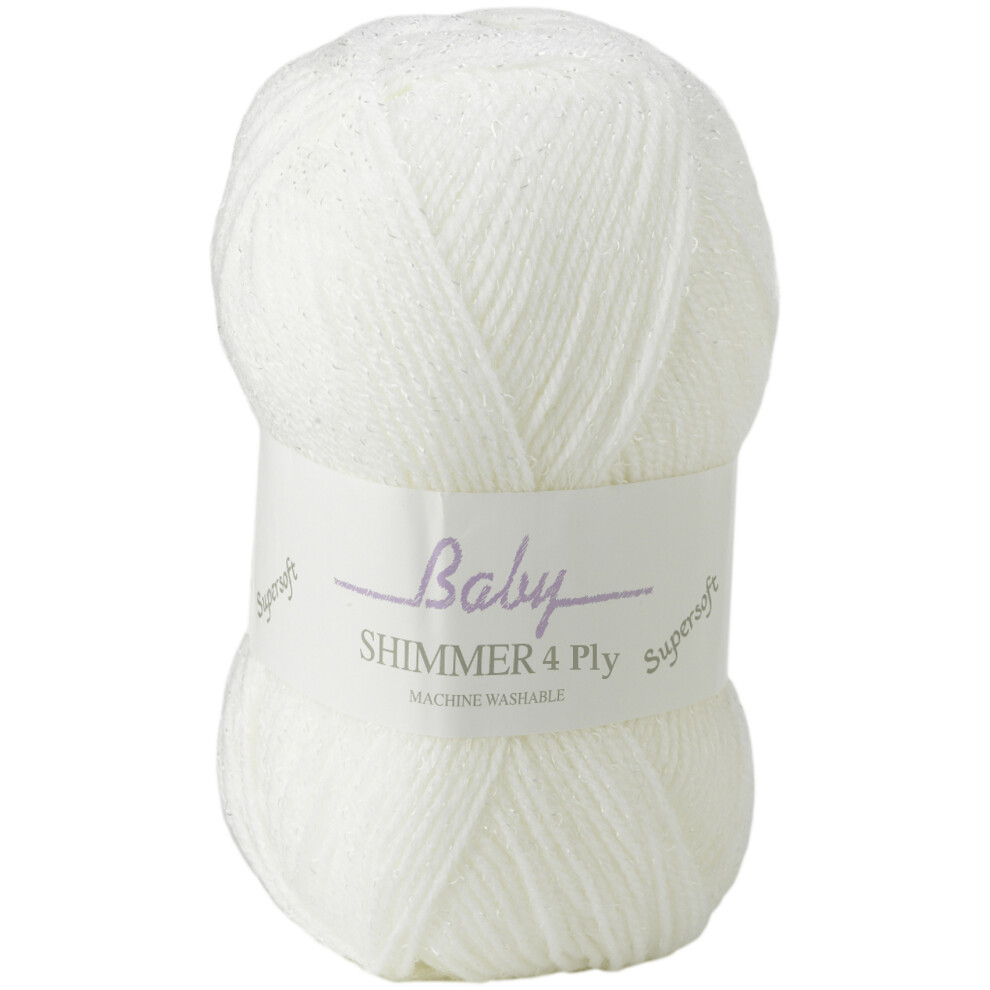 James Brett Baby Shimmer 4 Ply Acrylic Knitting Yarn 100g (White - BYS4)