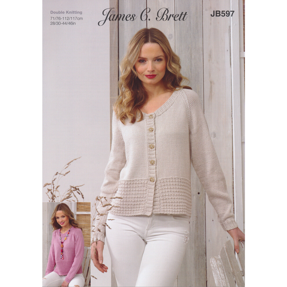 James Brett JB597 DK Knitting Pattern Ladies Sweater & Cardigan